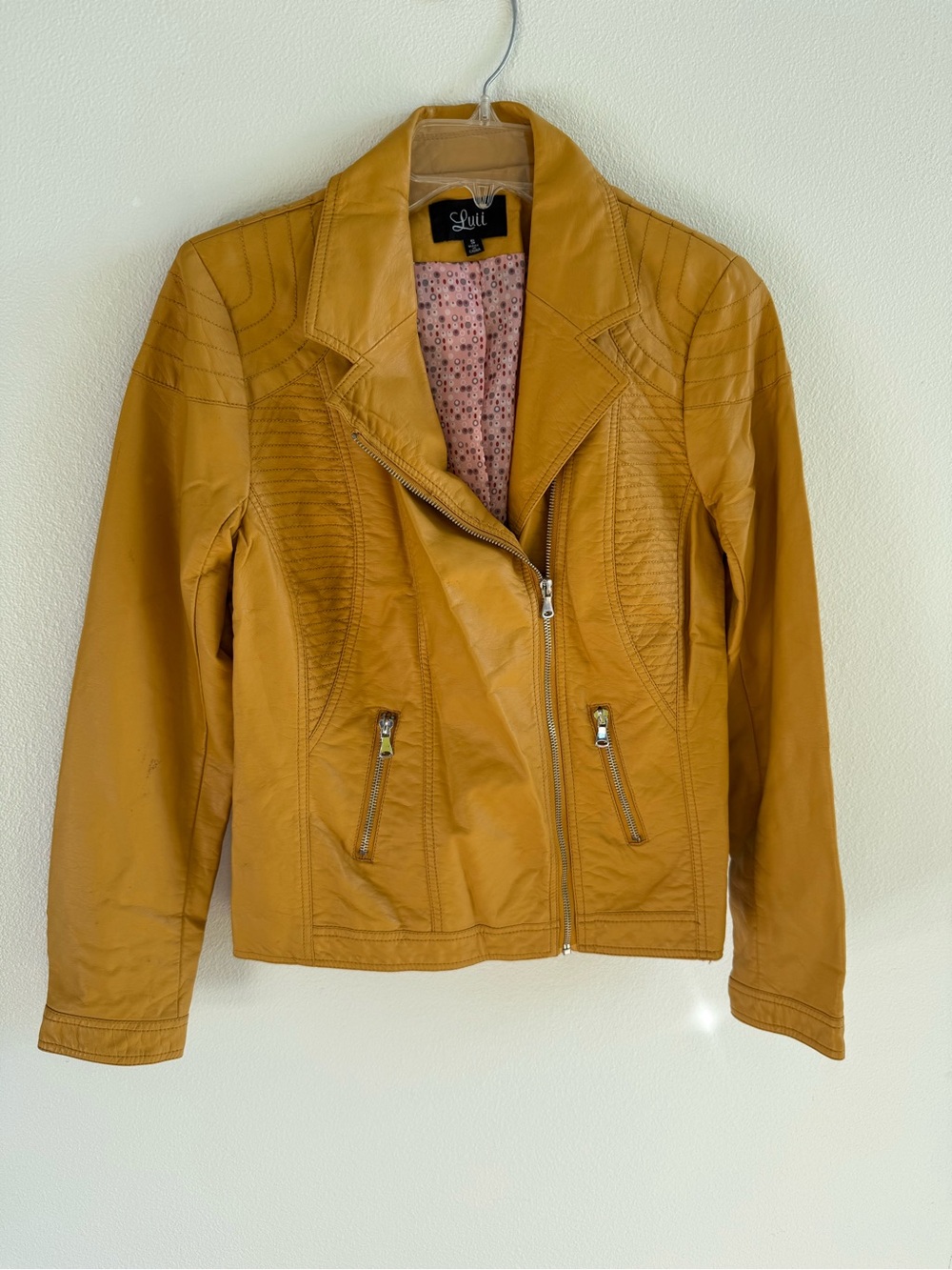 Luii Mustard Yellow Faux Leather Moto Jacket